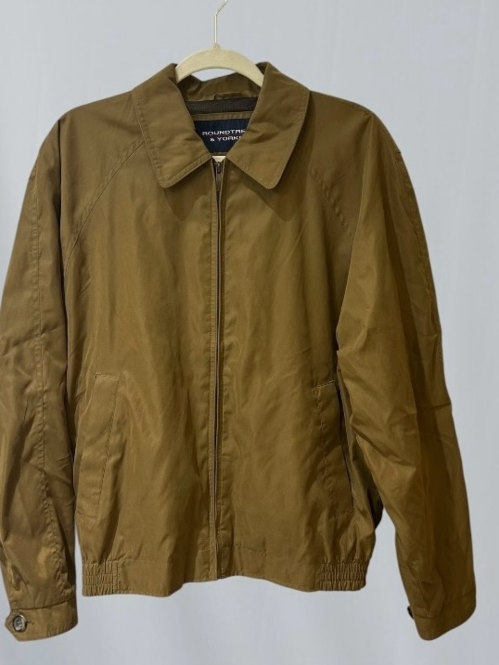 Roundtree & Yorke Men's Tan/Brown Zip-Front Bomber Jacket-size Medium